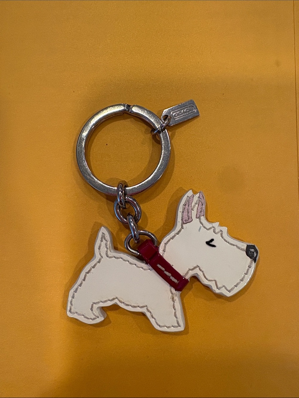 Coach White Scottie Dog patent leather Key Fob with Red Collar